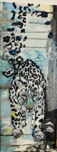 Leopard, blau schwarzes längliches Gemälde