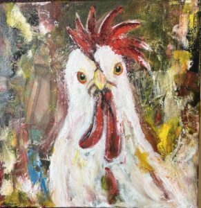 Hahn, Portrait eines Hahnes, kleines Gemälde